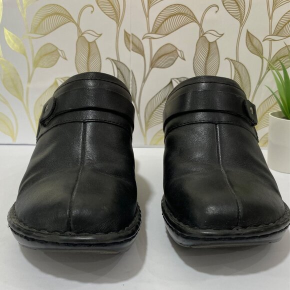 Thom mcAn Womens Black Leather Mule Clogs With Strap Detail 7.5 Comfortable Slip - Picture 3 of 10